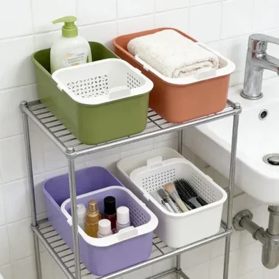 سلة غسيل وتصريف فواكه المطبخ المنزلية بطبقة مزدوجة للفواكه والخضروات، سلة خضروات متعددة الوظائف لغرفة المعيشة، سلة تخزين بلاستيكية