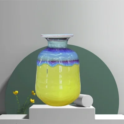 Flow-glazed vase, Jingdezhen creative mini ceramic small vase with dried fresh flowers, artistic and creative decorative item, personal gift