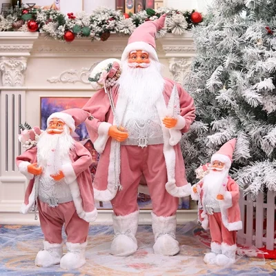 Christmas decorations, fabric Santa Claus, pink tree-holding Santa Claus, 90cm window display, Christmas gifts, standing old man