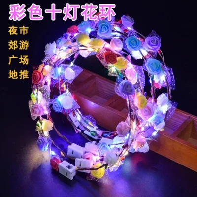 أغطية رأس إكليل مضيئة بسبعة ألوان، عصابة رأس، ضوء LED، ريشة أميرة للأطفال، آذان أرنب، إكليل وامض بخيط ذهبي