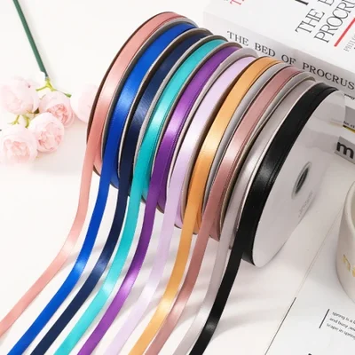 شريط ساتان بوليستر بعرض 0.6 سم مشفر من جانب واحد، شريط ملون مصنوع يدويًا لتغليف الهدايا، شريط مرجعي، شريط ويب
