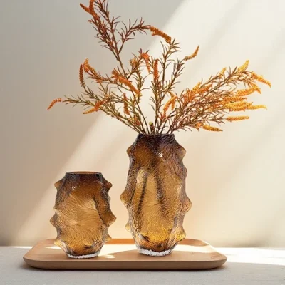 Fuya Sea Cucumber Glass Vase, retro color, irregular shape, wrinkles, creative decorative item, living room dining table flower arrangement
