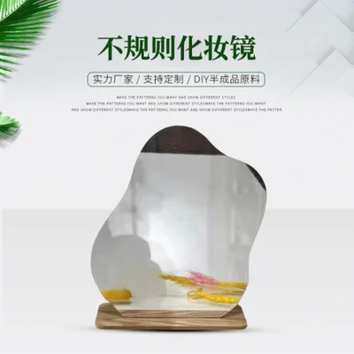 مرآة مكياج بسيطة وغير منتظمة، وسطح مكتب من الخشب الصلب، ومرآة أكريليك، ومرآة سطح مكتب للنوم والإقامة المنزلية، ودعائم للتصوير