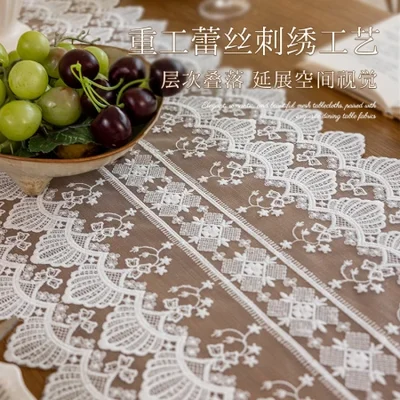 Wholesale Amazon tablecloths, coffee tables, long strips of fabric, TV cabinets, decorative covers, white household hollowed-out table flags, lace