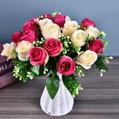 الحرف اليدوية لغرفة المعيشة، الزهور الاصطناعية البلاستيكية، باقات الزهور المجففة المحاكاة، زخرفة النباتات بوعاء، طاولة الطعام، زهور الحرير، زخارف طاولة القهوة، فن الأزهار