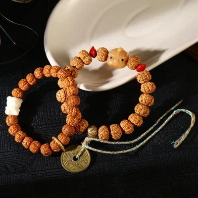 سوار خرز دائري من بذور فاجرا بودي، حلقة واحدة للرجال والنساء، يحمل لوحة خرزة صلاة للعب بها، مجوهرات ثقافية وفنية لخرزة صلاة بوذية على الطراز التبتي.