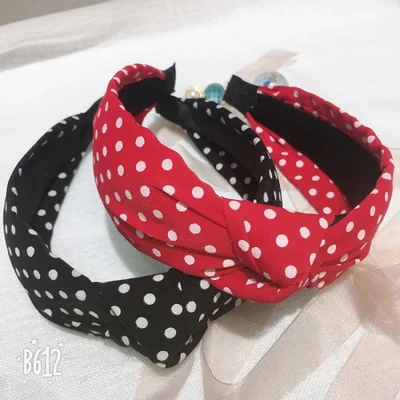 Factory cross-border direct supply of knotted small polka dot hair bands, fashionable and simple headwear, Korean-style girl wide-edge headbands and hair bands