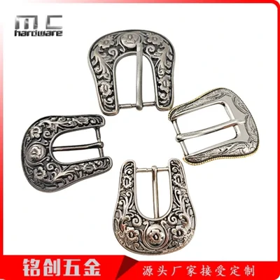 Wholesale of European and American retro metal pin buckle belt buckles, classic women's carved three-piece set belt buckles in stock