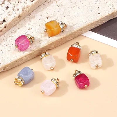 New Chinese-style national trend, square diamond ring button, colorful cheongsam, Tang suit, Hanfu, decorated with natural stone, copper feet, bead buttons