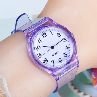 New cross-border best-selling transparent colored plastic strap dial fashionable and trendy watch factory direct sales watch