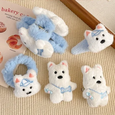 Cute cartoon West Highland plush hair clip, autumn and winter updo hair clip, high-end hair band, sweet and girlish side clip hair accessory