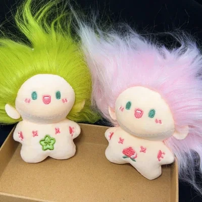 قلادة تمثال مضحكة، قلادة دمية قطنية بدون أسنان، سلسلة مفاتيح شعر قطيفة لطيفة على شكل فاكهة