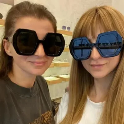 نظارات شمسية جديدة ذات إطار كبير عبر الحدود من أوروبا وأمريكا، نظارات شمسية عصرية متدرجة الألوان متعددة الأضلاع، حجم كبير وبيع سريع بالجملة