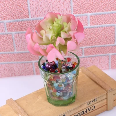 Pink succulent plant hydroponic glass vase, micro-landscape pet clothing decoration, hydroponic planting tower, flower arrangement supplies