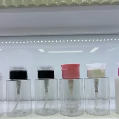 In stock, PET nail polish remover water pressure pump bottle, transparent plastic makeup remover water bottle, 300ml toner water pressure dispenser, portioning