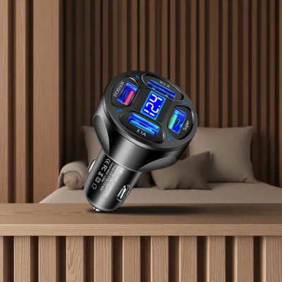 شاحن سيارة بـ 4 منافذ، شحن فائق السرعة USB Android QC3.0، شاحن هاتف محمول عالي الطاقة بقدرة 66 وات للسيارة