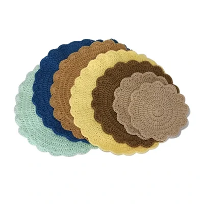 Cross-border pure hand-knitted coasters, table heat insulation protective pads, woolen woven placemats, table decoration coasters