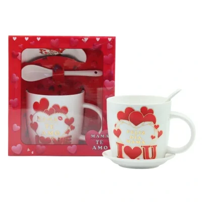 Exclusive creative gold-plated letter Spanish Mother's Day gifts for cross-border trade, ceramic mugs, handle spoons, trays, coffee cup sets, home Women's Day gifts for mom, support visiting logo factory direct supply