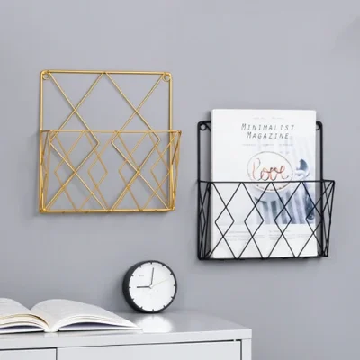 Modern and simple ironwork wall bookshelf, living room and office wall decoration, bookshelf, magazine storage and shelving