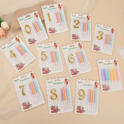 شموع عيد ميلاد مترابطة بلون معكرون رومانسي إبداعي بالجملة، مجموعة شموع رقمية، تزيين الكيك