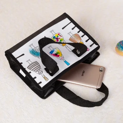 Source factory cartoon mini handbags, waterproof non-woven fabric tote bags, color-printed zippers, small storage bags, portable wash and cosmetic storage bags, 100% recycled material non-woven fabric bags