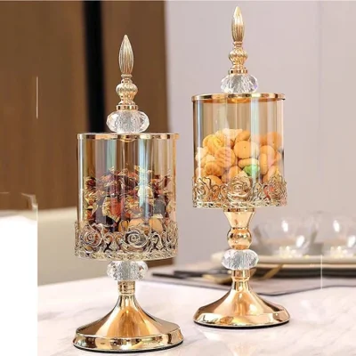 European-style crystal glass storage jars with LIDS, European and American-style living room coffee tables, lace candy jars, storage and decorative items