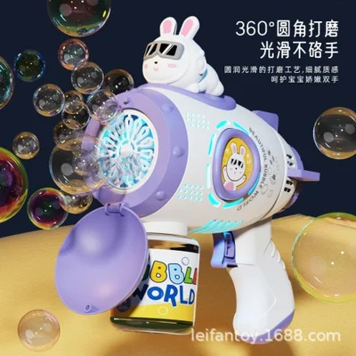 مسدس فقاعات أرنب الفضاء الكهربائي الشهير، بطارية قابلة لإعادة الشحن، آلة فقاعات محمولة متعددة الفتحات، لعبة أطفال، أوتوماتيكية بالكامل