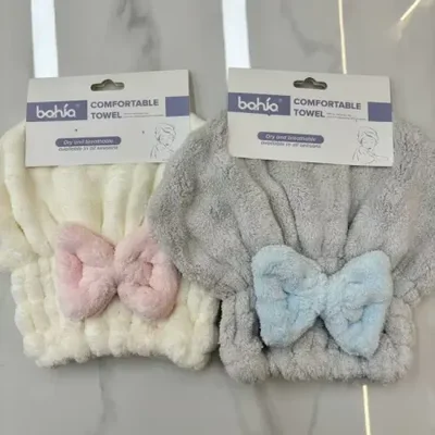 قبعة استحمام من الصوف الفقاعي 320 جرامًا للمتر المربع، قبعة أميرة بلون سادة مع فيونكة، شامبو، قبعة شعر جاف