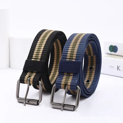 4.0 حزام من القماش المقلد من النايلون، ممتد 130 سم، مشبك دبوس بفتحة هوائية كاملة، حزام منسوج غير رسمي، حزام للطلاب من الذكور والإناث