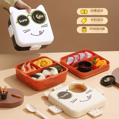 Cute and adorable kitten fruit salad box, lunch box, outdoor picnic compartments, student campus lunch box