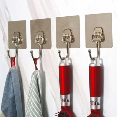 【 Zone 1-1 】 Wire drawing Large Hook 100/ pack 2500/ box Metal large hook Strong hook Adhesive Nail-free door back clothes hook Bathroom Kitchen wall Iron hook Wire drawing adhesive hook