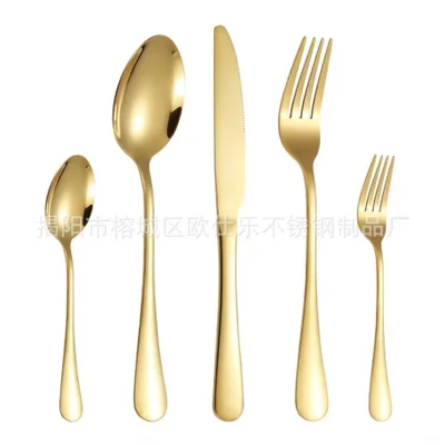 توريد عبر الحدود 1010 طقم أدوات مائدة من الفولاذ المقاوم للصدأ مكون من أربع قطع، طقم أدوات مائدة، سكين تقطيع اللحم للمطبخ الغربي الذهبي الإبداعي، شوكة وملعقة