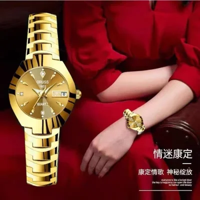 A fashionable and trendy watch for girls, waterproof, luminous, simple and elegant steel band, double calendar quartz watch, one-piece consignment for girls