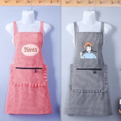 مريلة صيفية للسيدات للمطبخ والمنزل بسحاب وجيب من القطن الخالص مسامي، نسخة كورية متينة بدون أكمام للطهي وعمل عصري