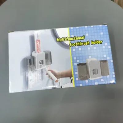 موزع معجون أسنان يدوي متعدد الوظائف مع كوبين على شكل خطاف لتوزيع معجون الأسنان في الحمام