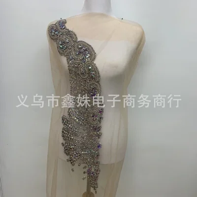 Half-sided AB ultra-shiny glass diamond mesh fabric luxury wedding dress accessories decoration