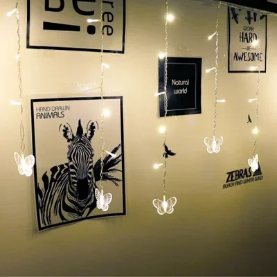 مصنع الجملة من المكونات الإضافية شعبية الديكور خلفية أضواء عيد الميلاد، وأضواء اسكيمو الجليد فراشة أدى، وسلاسل ضوء الستار