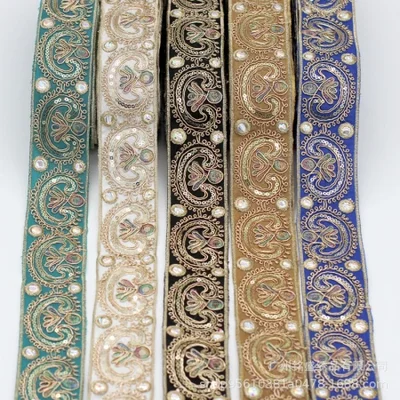 Wholesale of gold bone rope, sequined lace, embroidery, ethnic style, color barcode, Hanfu decoration, hand-woven ribbons and accessories