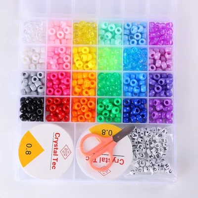 ألعاب تعليمية مصنوعة يدويًا للأطفال مطرزة عبر الحدود، سوار على شكل قلادة، خيوط خرز، مجموعة خرز أنبوبية ذاتية الصنع مكونة من 26 شبكة