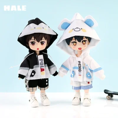 طقم شورت ومعطف OB11 Penguin Bear 12 نقطة لارتداء بسيط.