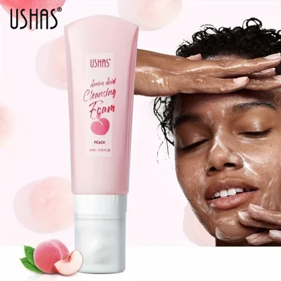USHAS cross-border in-stock best-selling peach hard tube facial cleanser, refreshing the interface, removing oil, hydrating and moisturizing