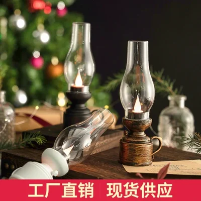 Christmas retro illuminated electronic kerosene lamp desktop decoration, New Year and Halloween oil lamp scene decoration