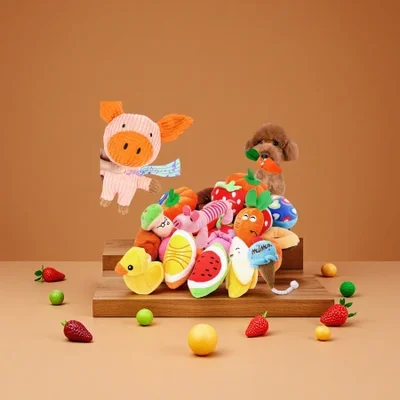 French Bulldog plush toys, durable and sound-sounding fruit cartoon animal pet dolls, cat dolls as gifts