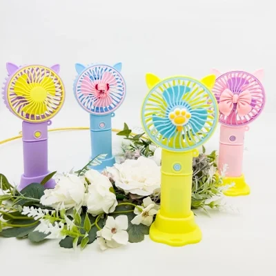Colorful cat-ear handheld fan, small fan, student neck-hanging outdoor portable mini electric fan