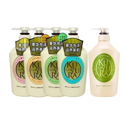 غسول الجسم كوران الياباني 550 مل، غسول الجسم مرطب طويل الأمد مع عطر خفيف وخالي من زيت السيليكون
