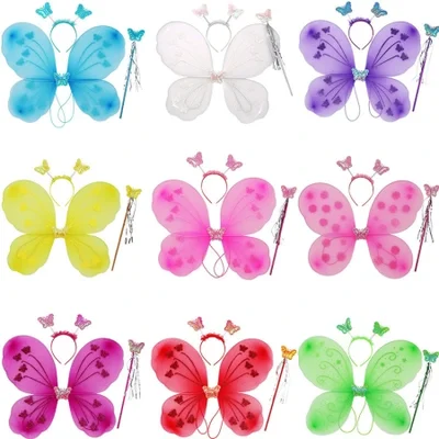 Factory direct supply: Angel wings, glittering and glowing butterfly wings, three-piece headband, fairy wand head buckle