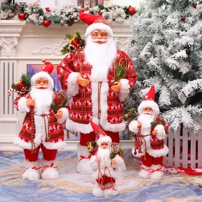 Christmas decorations: Santa Claus plush luxury figurine, red and white reindeer coat, tennis racket, Santa Claus holiday decorations, home ornaments