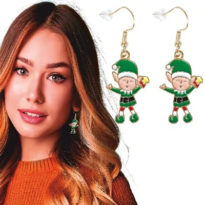 Christmas series earrings, European and American earrings, fashionable and creative, oil-dripping, diamond-encrusted snowflake snowman, walking stick, stud earrings factory