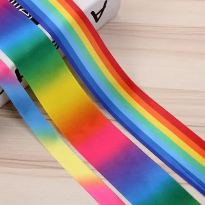 New ribbed heat transfer rainbow ribbon digital printing export hair accessory webbing material baking festival decorative satin