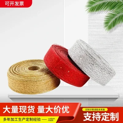 New glitter gold scallion Christmas ribbon organza ribbon gift decoration Christmas gift ribbon in stock